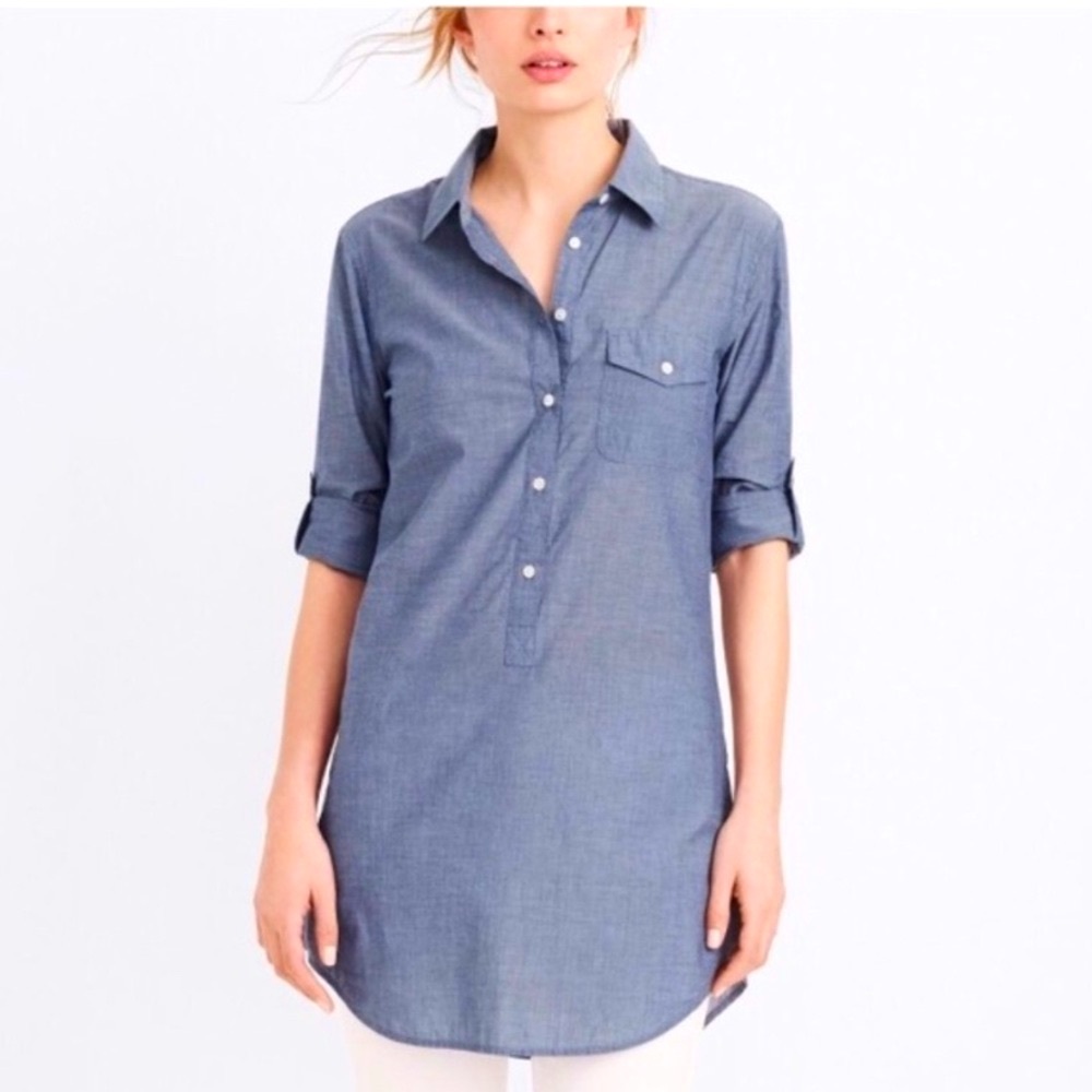 J. Crew Blue Popover Long Sleeves with Folding Tabs.